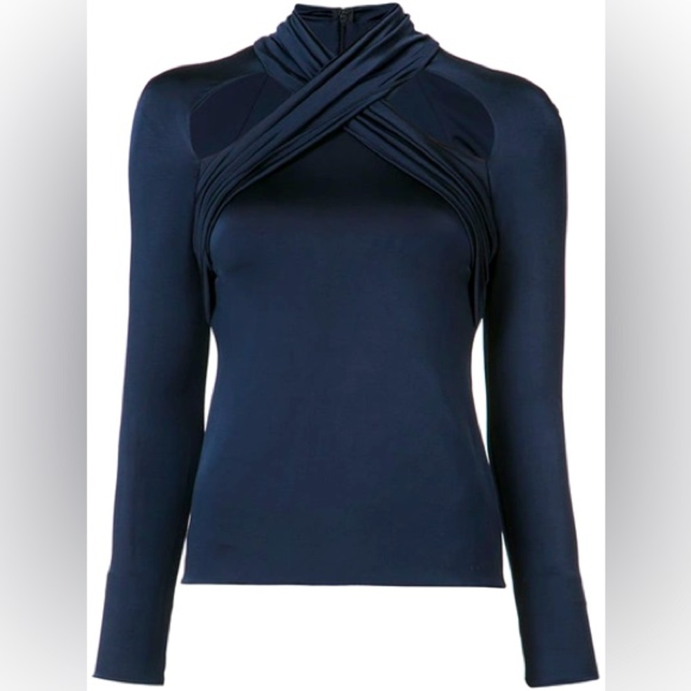 Cushnie et Ochs Crossover Jersey Top In Navy Blue, Size 8